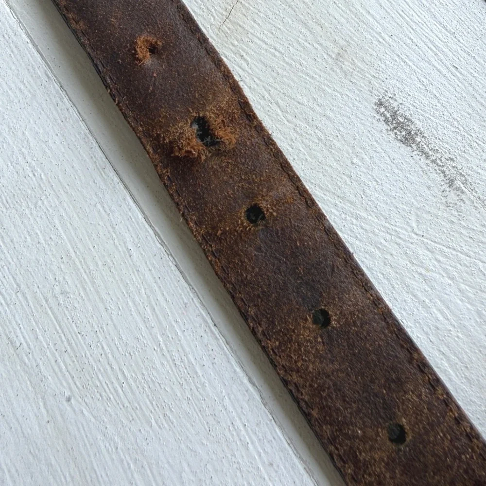 Vintage Top Grain Leather Belt 38 Brown Black Western Silver Tip